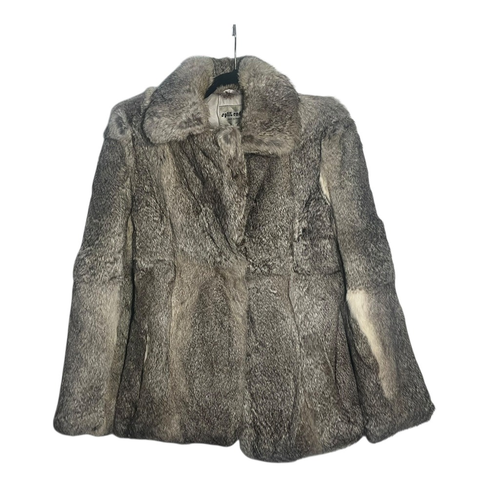 Split End Ltd Womens Gray 100% Rabbit Fur Coat Vintage Size‎ S Hook Eye Closure